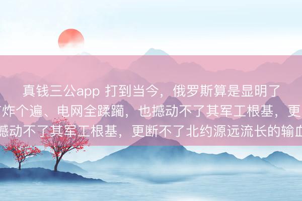 真钱三公app 打到当今，俄罗斯算是显明了：就算把乌克兰的城市炸个遍、电网全蹂躏，也撼动不了其军工根基，更断不了北约源远流长的输血