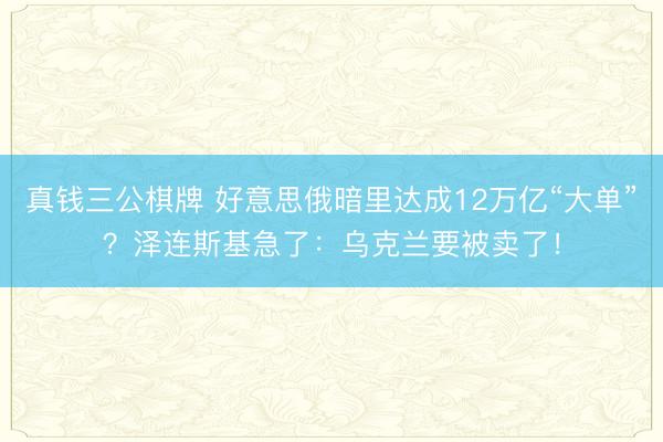 真钱三公棋牌 好意思俄暗里达成12万亿“大单”?泽连斯基急了:乌克兰要被卖了!