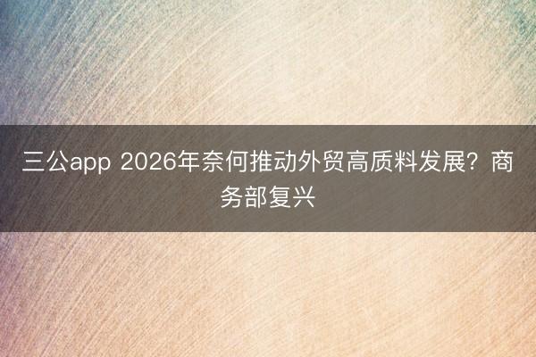 三公app 2026年奈何推动外贸高质料发展?商务部复兴