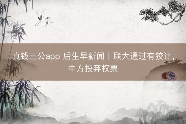 真钱三公app 后生早新闻|联大通过有狡计,中方投弃权票