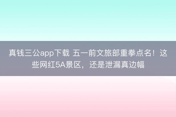 真钱三公app下载 五一前文旅部重拳点名！这些网红5A景区，还是泄漏真边幅