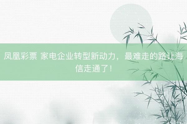 凤凰彩票 家电企业转型新动力，最难走的路让海信走通了！